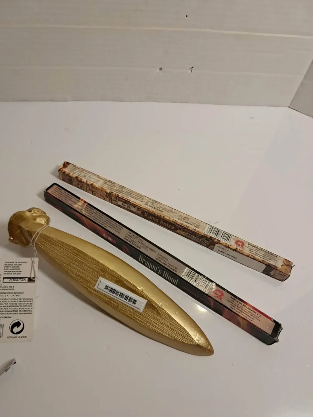Gold Buddha Incense Holder & 2 Scented Incense Packs Set